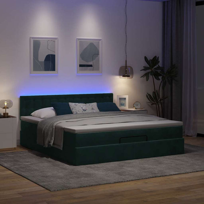 Cadru de pat otoman cu saltea verde închis 180x200cm catifea - WALTI WALTI