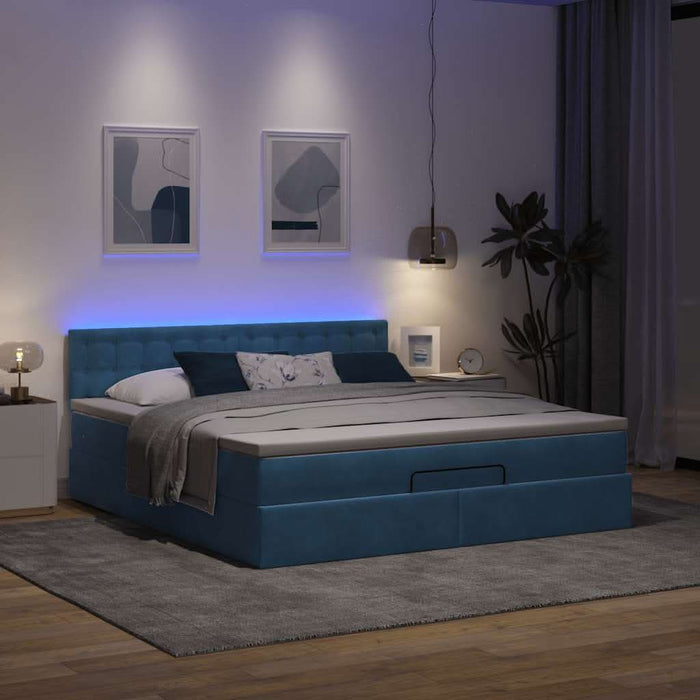 Cadru de pat otoman cu saltea Albastru închis 180x200cm catifea - WALTI WALTI