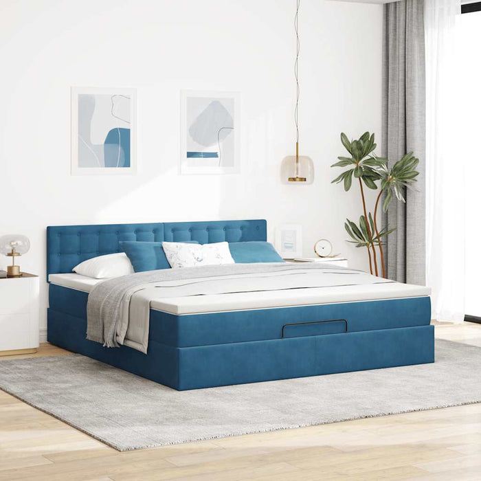 Cadru de pat otoman cu saltea Albastru închis 180x200cm catifea - WALTI WALTI