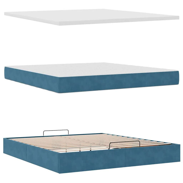 Cadru de pat otoman cu saltea Albastru închis 180x200cm catifea - WALTI WALTI