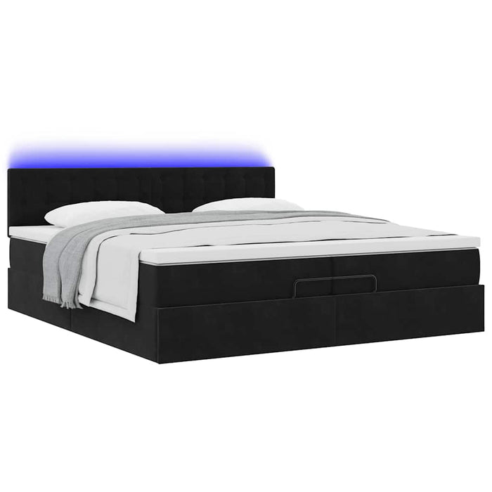 Cadru de pat otoman cu saltele, catifea neagră 200x200cm - WALTI WALTI