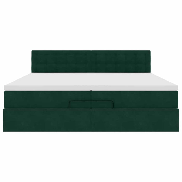 Cadru de pat otoman cu saltele Verde închis 200x200cm catifea - WALTI WALTI