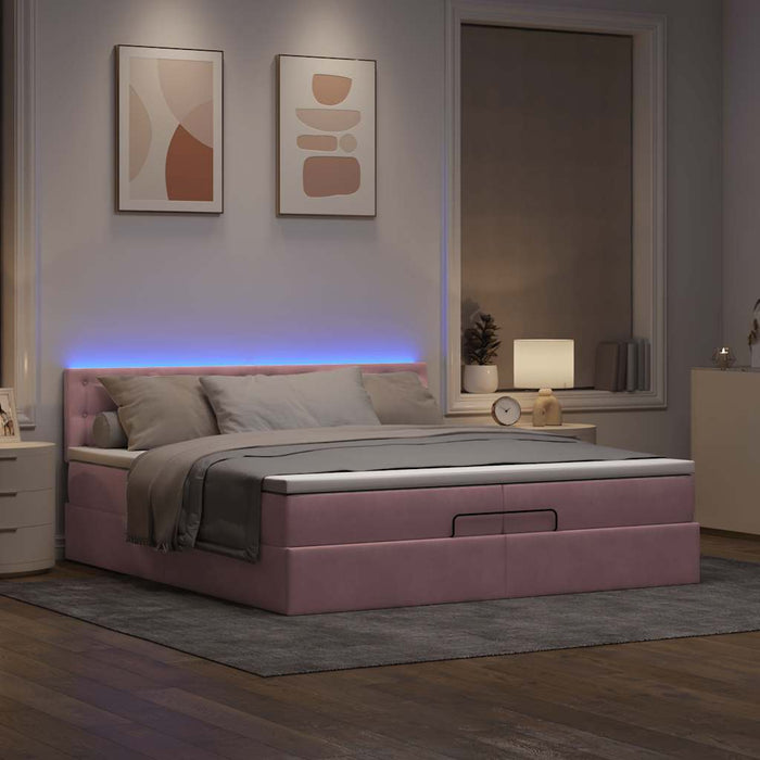 Cadru de pat otoman cu saltele Roz 200x200cm catifea - WALTI WALTI