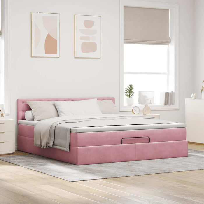 Cadru de pat otoman cu saltele Roz 200x200cm catifea - WALTI WALTI