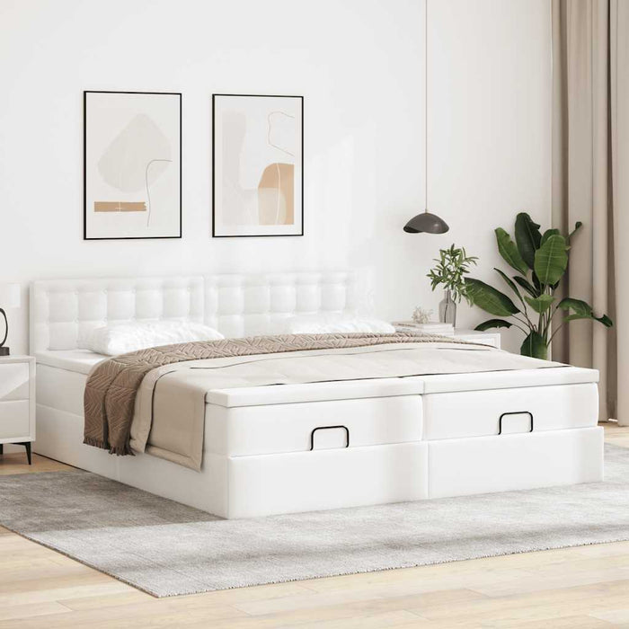 Cadru de pat otoman cu saltea alb 160x200cm piele artificială - WALTI WALTI