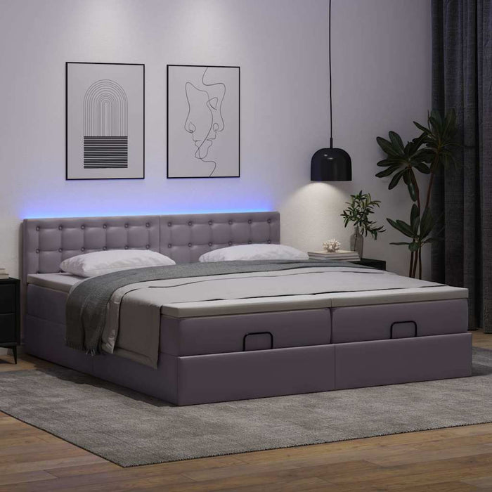 Pat otoman cu saltele și LEDs, gri, 160x200cm, piele ecologică - WALTI WALTI