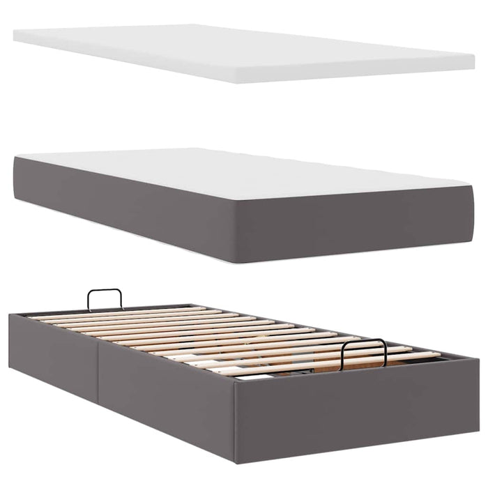Pat otoman cu saltele și LEDs, gri, 160x200cm, piele ecologică - WALTI WALTI