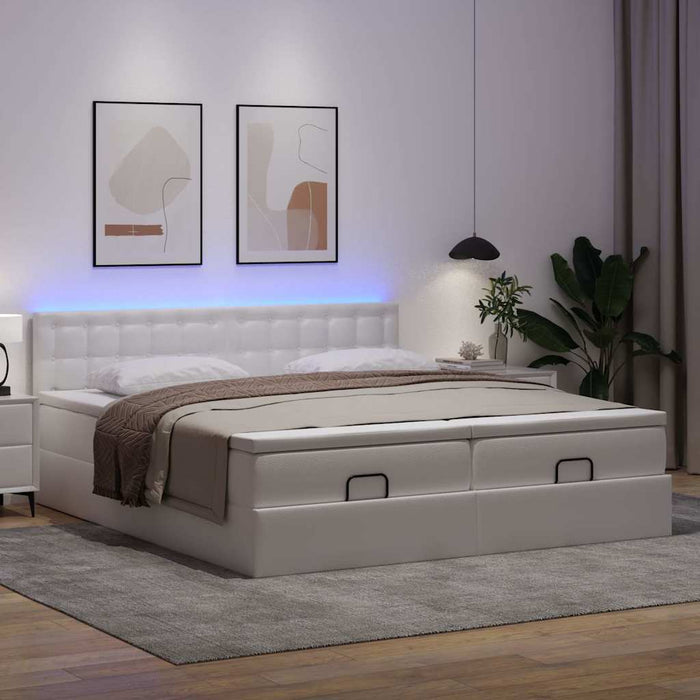 Cadru de pat otoman cu saltele alb 180x200cm piele artificială - WALTI WALTI