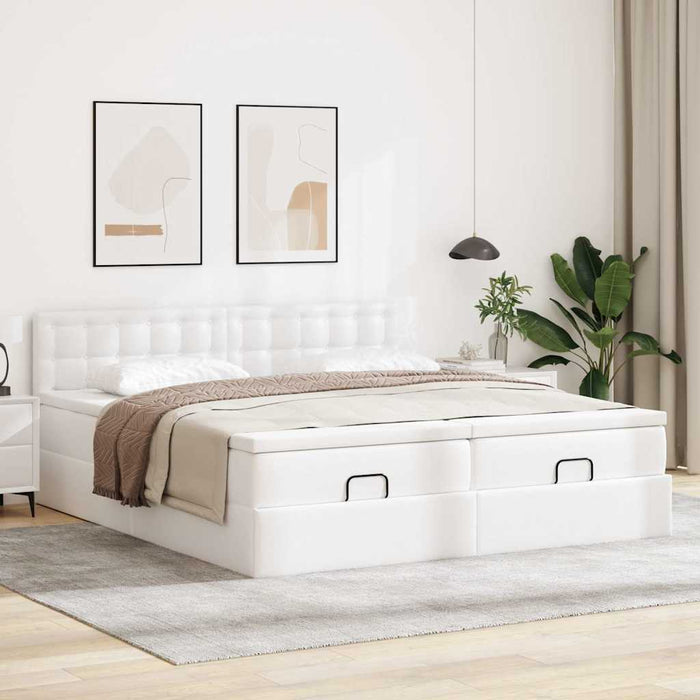 Cadru de pat otoman cu saltele alb 180x200cm piele artificială - WALTI WALTI