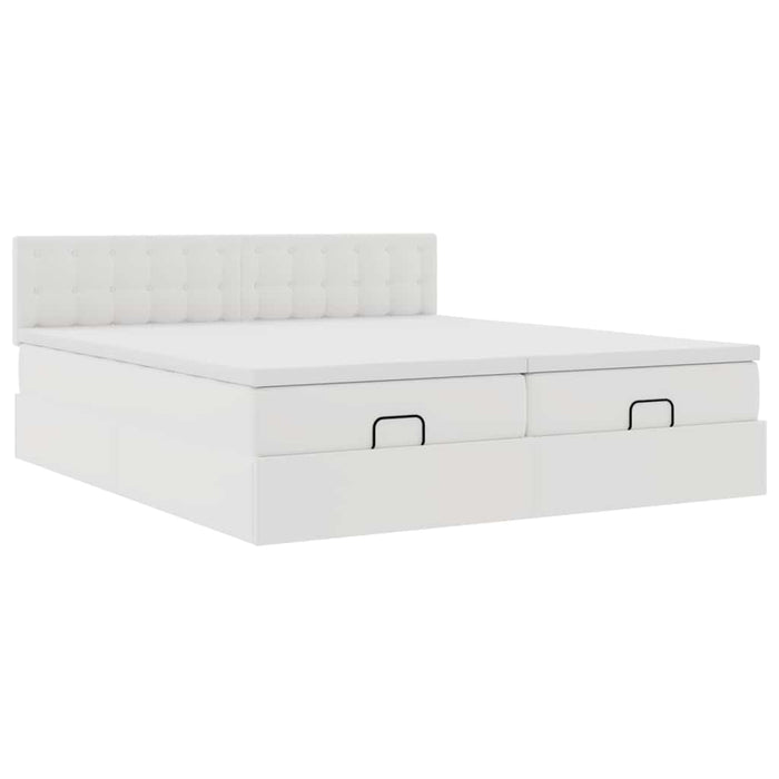 Cadru de pat otoman cu saltele alb 180x200cm piele artificială - WALTI WALTI