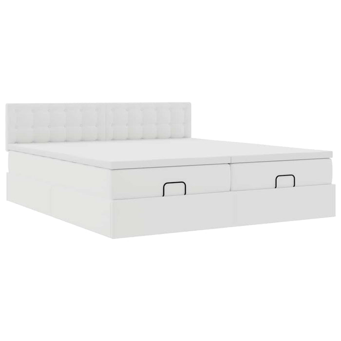 Cadru de pat otoman cu saltele alb 200x200cm piele artificială - WALTI WALTI