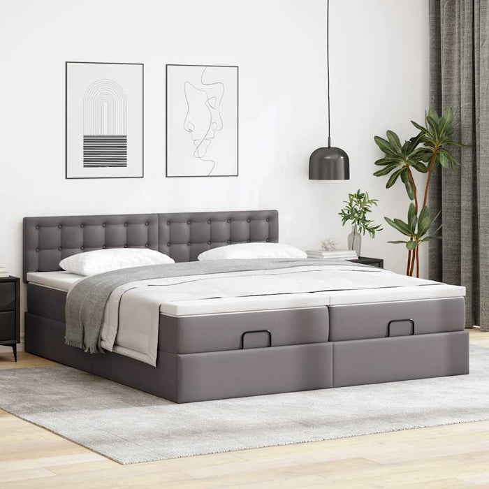 Cadru de pat otoman cu saltele Gri 200x200cm piele artificială WALTI