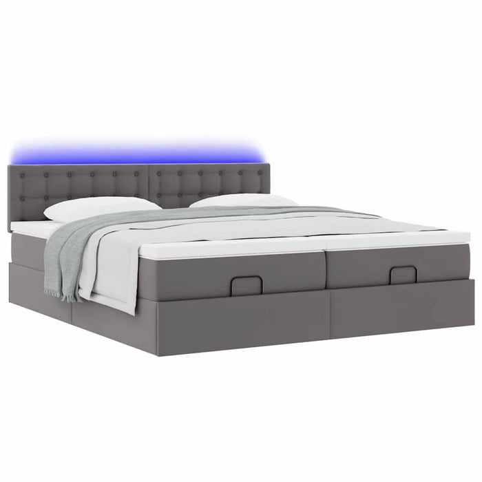 Cadru de pat otoman cu saltele Gri 200x200cm piele artificială WALTI