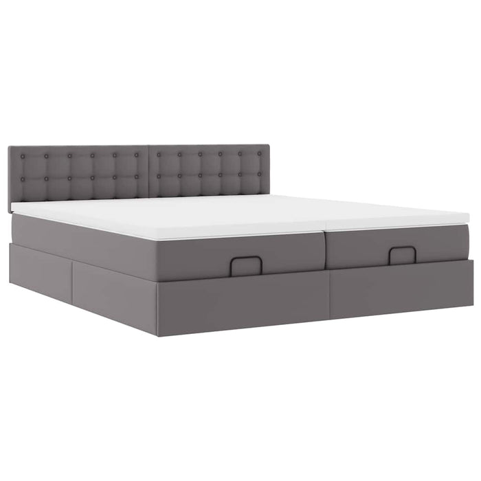 Cadru de pat otoman cu saltele Gri 200x200cm piele artificială WALTI