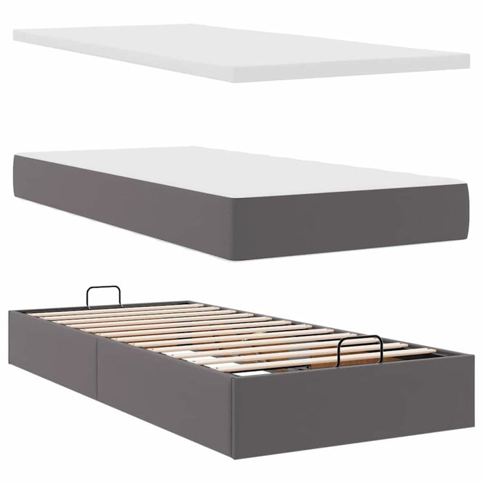 Cadru de pat otoman cu saltele Gri 200x200cm piele artificială WALTI