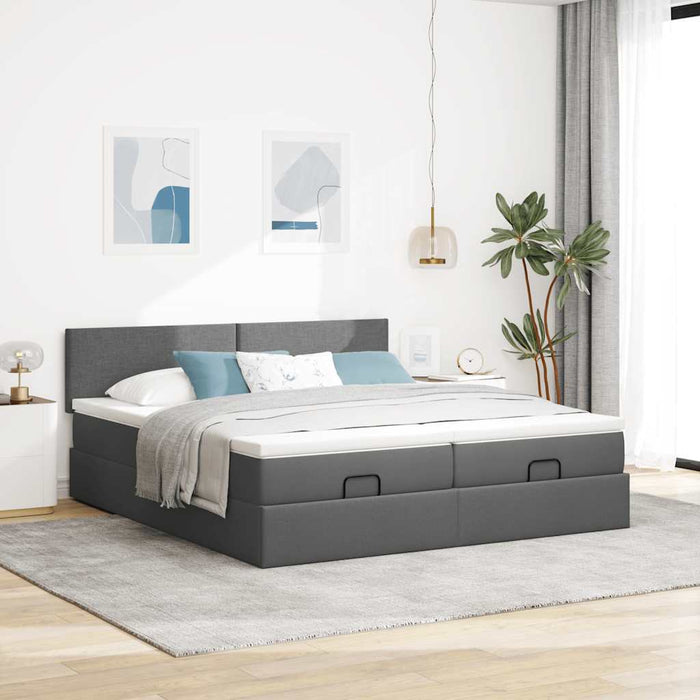 Cadru de pat otoman cu saltele Gri închis 180x200cm țesătură - WALTI WALTI