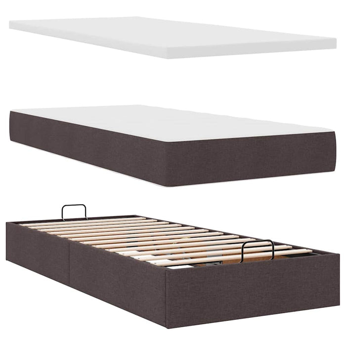 Cadru de pat otoman cu saltele țesătură maro închis 200x200cm WALTI