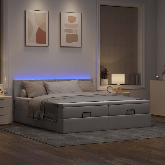 Cadru de pat otoman cu saltele Taupe 200x200cm țesătură WALTI