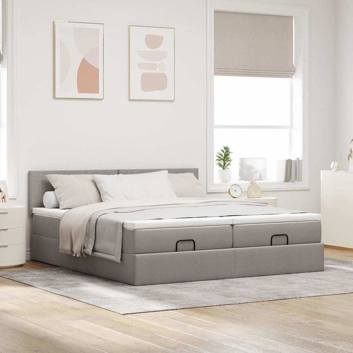 Cadru de pat otoman cu saltele Taupe 200x200cm țesătură WALTI