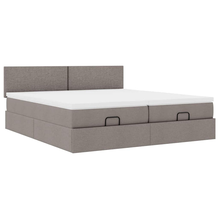 Cadru de pat otoman cu saltele Taupe 200x200cm țesătură WALTI