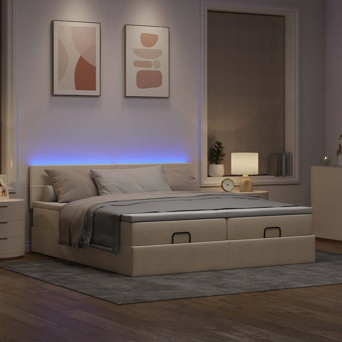 Cadru de pat otoman cu saltele crem 160x200cm stofa WALTI