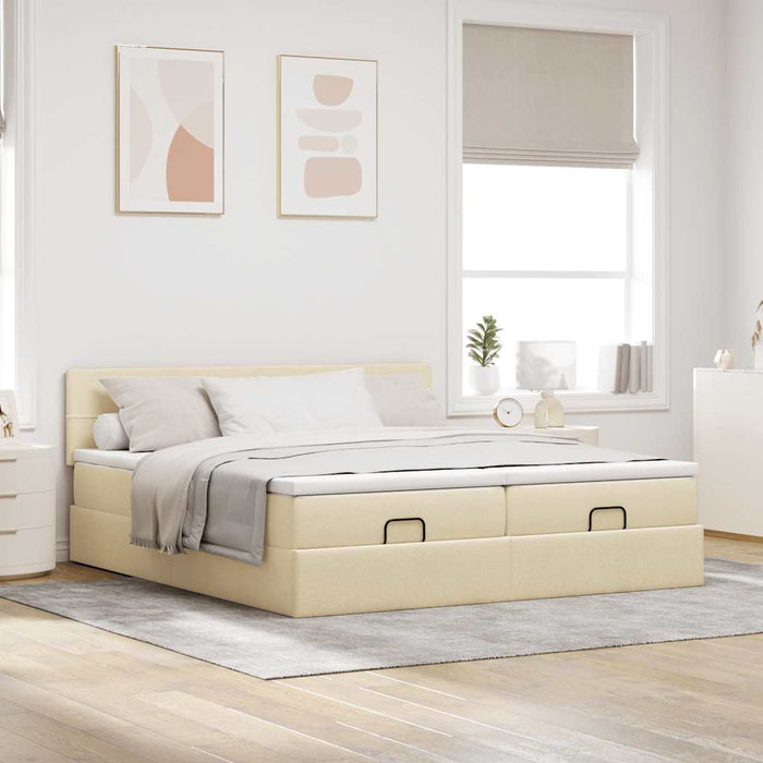 Cadru de pat otoman cu saltele crem 160x200cm stofa WALTI
