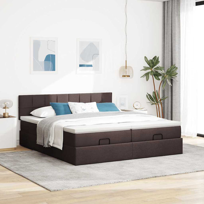 Cadru de pat otoman cu saltele țesătură maro închis 180x200cm - WALTI WALTI