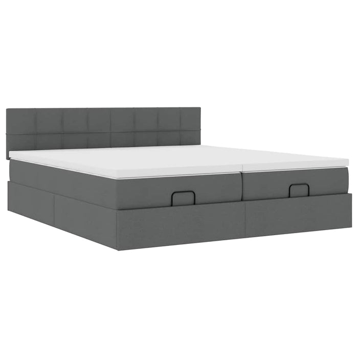 Cadru de pat otoman cu saltele țesătură gri închis 200x200cm WALTI