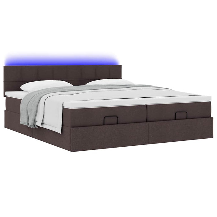 Cadru de pat otoman cu saltele țesătură maro închis 200x200cm WALTI