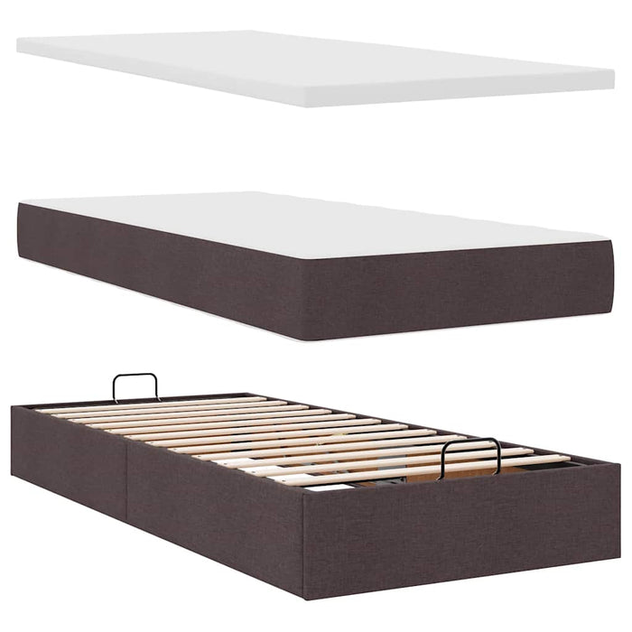 Cadru de pat otoman cu saltele țesătură maro închis 200x200cm WALTI