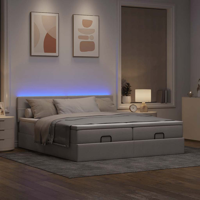 Cadru de pat otoman cu saltele Taupe 200x200cm țesătură WALTI