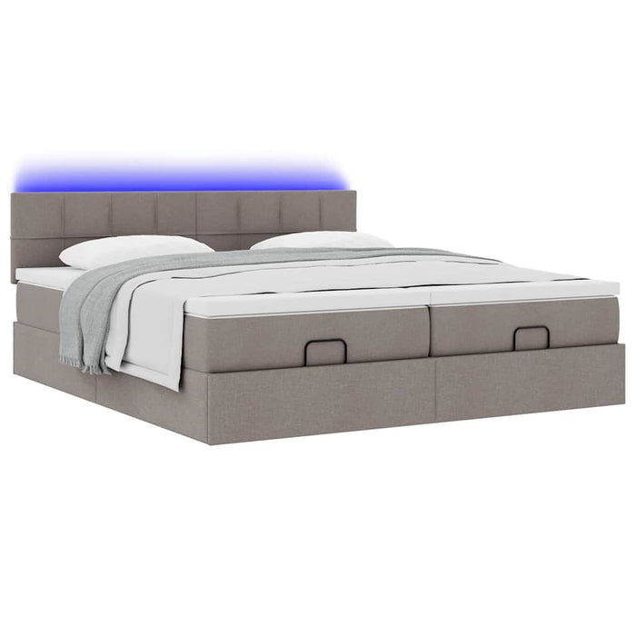 Cadru de pat otoman cu saltele Taupe 200x200cm țesătură WALTI
