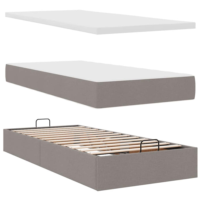 Cadru de pat otoman cu saltele Taupe 200x200cm țesătură WALTI