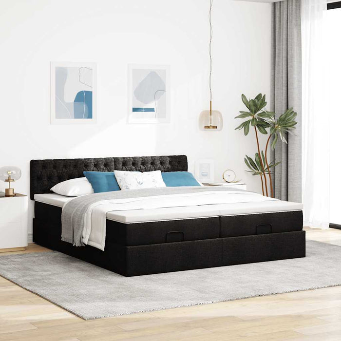 Cadru de pat otoman cu saltele, material negru 160x200cm - WALTI WALTI