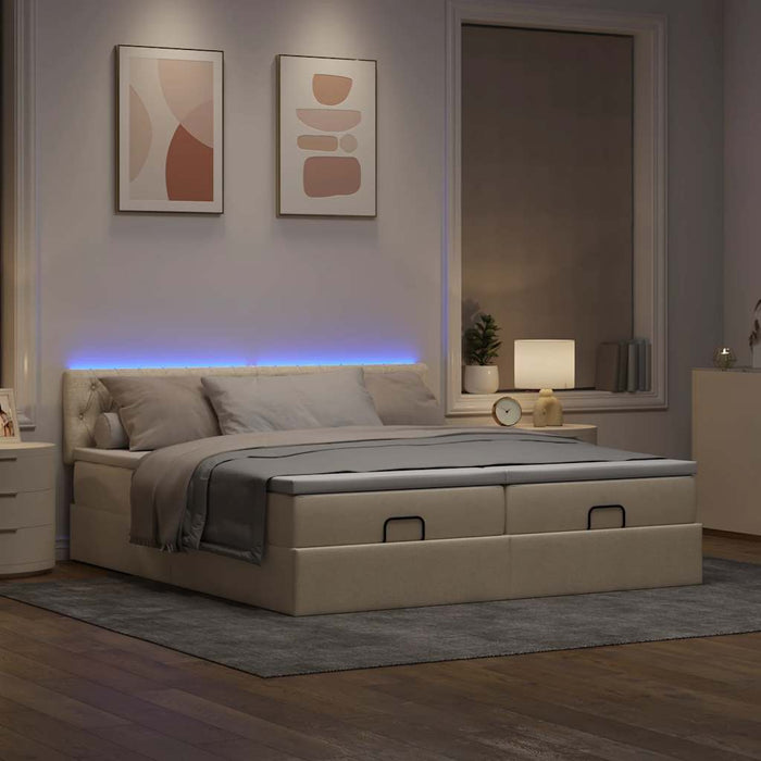 Cadru de pat otoman cu saltele crem 160x200cm stofa WALTI