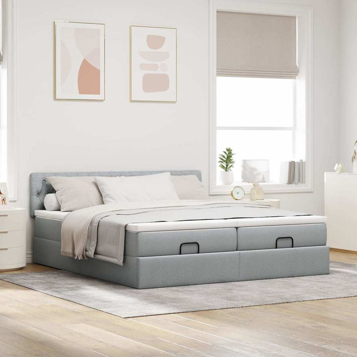 Cadru de pat otoman cu saltele țesătură gri deschis 200x200cm - WALTI WALTI