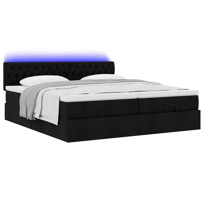 Cadru de pat otoman cu saltele, țesătură neagră 200x200cm - WALTI WALTI