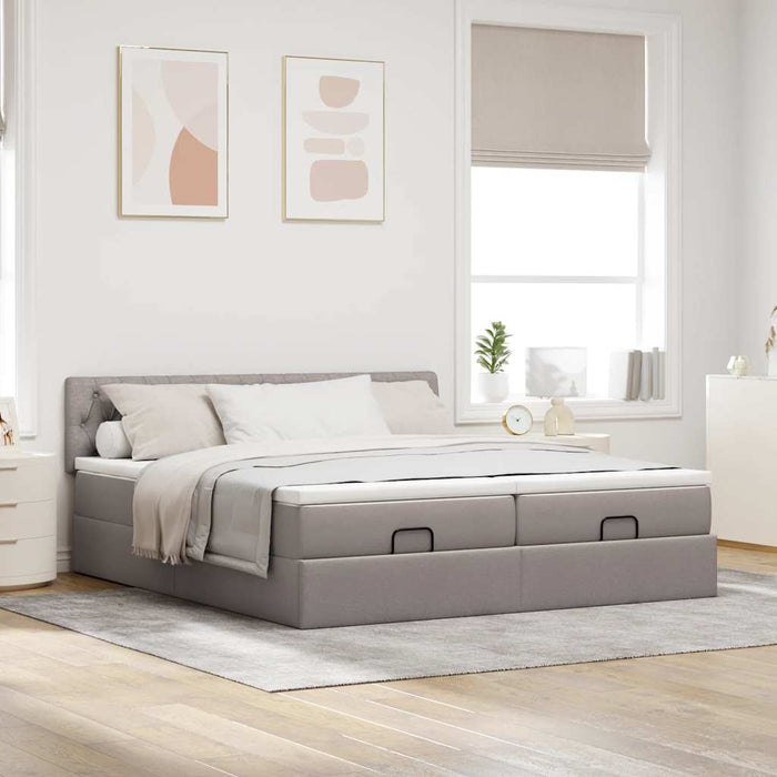 Cadru de pat otoman cu saltele Taupe 200x200cm țesătură WALTI
