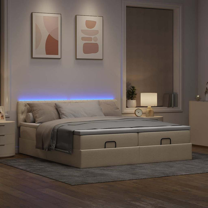 Cadru de pat otoman cu saltele crem 200x200cm stofa - WALTI WALTI