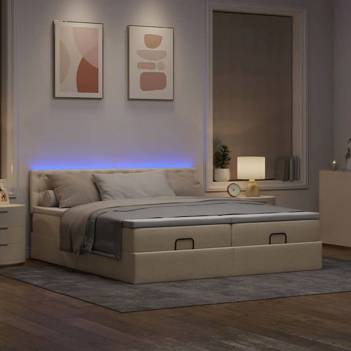 Cadru de pat otoman cu saltele crem 160x200cm stofa WALTI