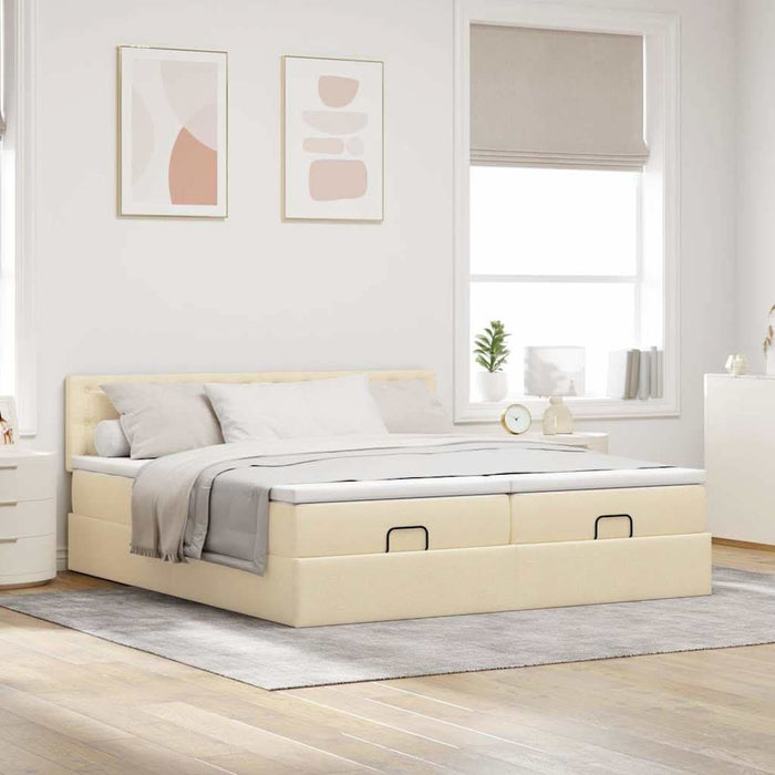 Cadru de pat otoman cu saltele crem 160x200cm stofa WALTI