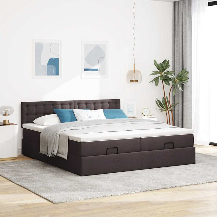 Cadru de pat otoman cu saltele țesătură maro închis 180x200cm - WALTI WALTI