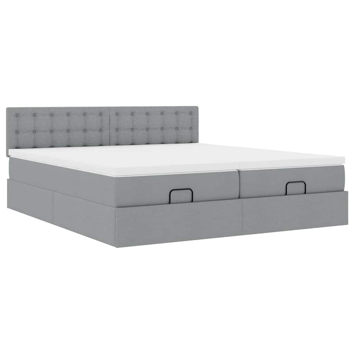 Cadru de pat otoman cu saltele țesătură gri deschis 200x200cm - WALTI WALTI
