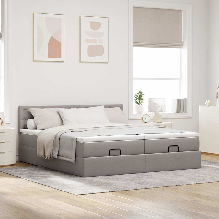 Cadru de pat otoman cu saltele Taupe 200x200cm țesătură WALTI
