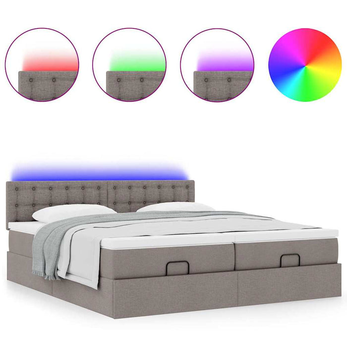 Cadru de pat otoman cu saltele Taupe 200x200cm țesătură WALTI