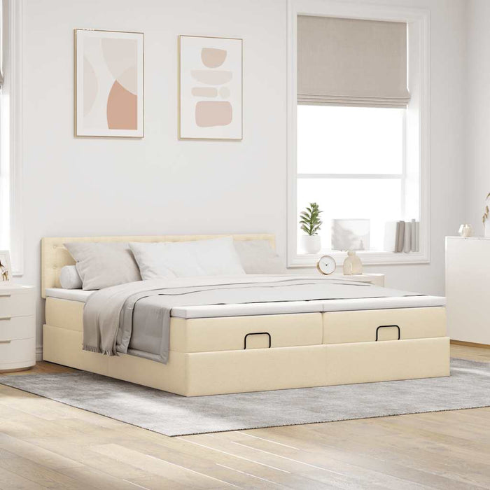 Cadru de pat otoman cu saltele crem 200x200cm stofa WALTI