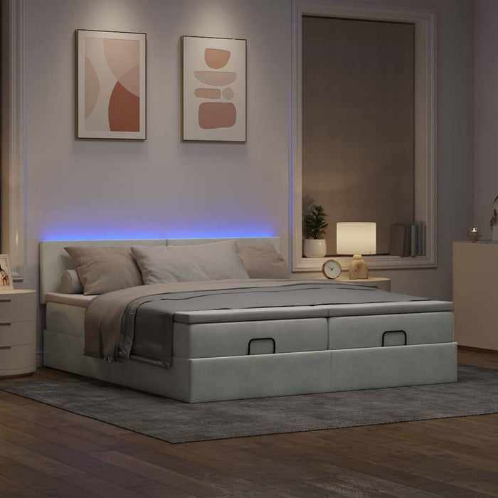 Cadru de pat otoman cu saltele Gri deschis 160x200cm catifea - WALTI WALTI