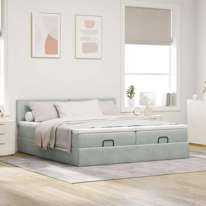 Cadru de pat otoman cu saltele Gri deschis 160x200cm catifea - WALTI WALTI