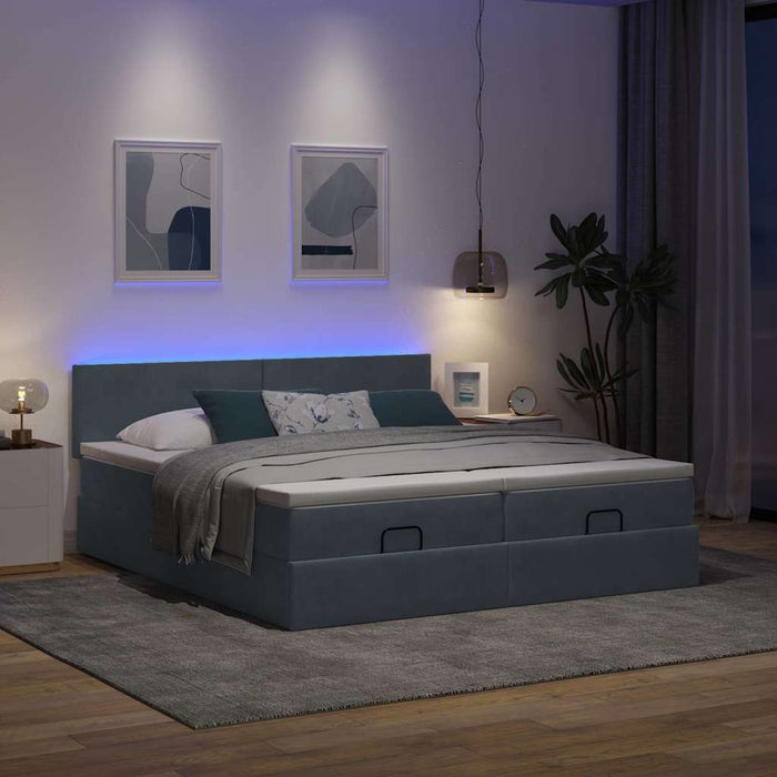 Cadru de pat otoman cu saltele Gri închis 160x200cm catifea - WALTI WALTI