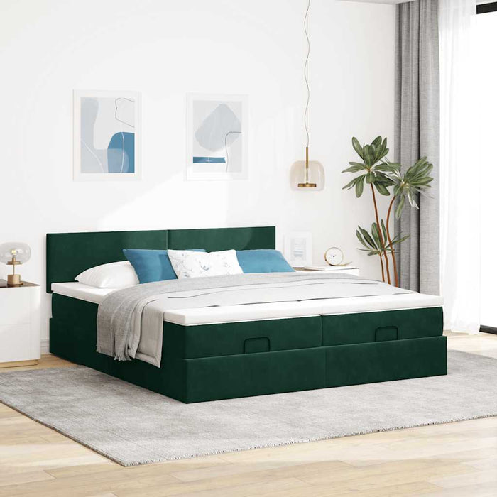 Cadru de pat otoman cu saltele Verde închis 160x200cm catifea - WALTI WALTI